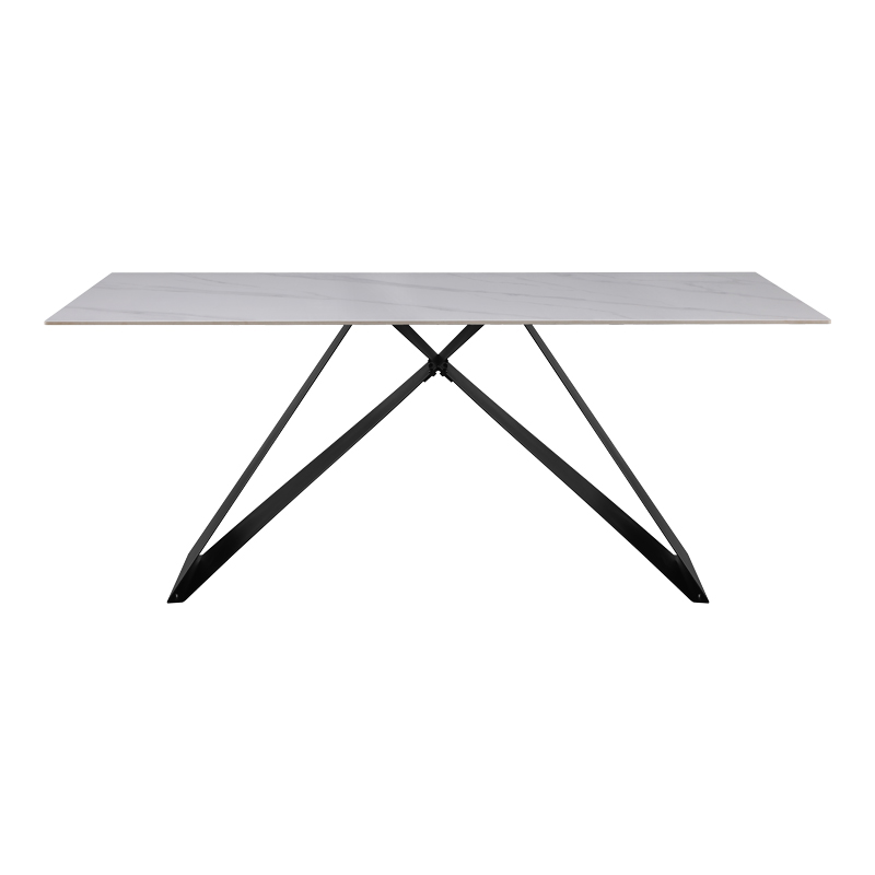 Τραπέζι Meja pakoworld Sintered stone λευκό με μεταλλικά πόδια σε μαύρη απόχρωση 180x90x76εκ