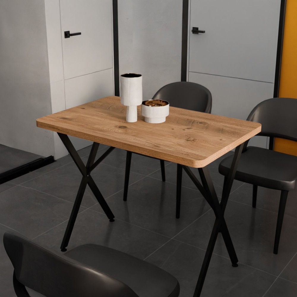Τραπέζι Zeryin pakoworld oak μελαμίνης-μαύρο μέταλλο 110x70x75εκ
