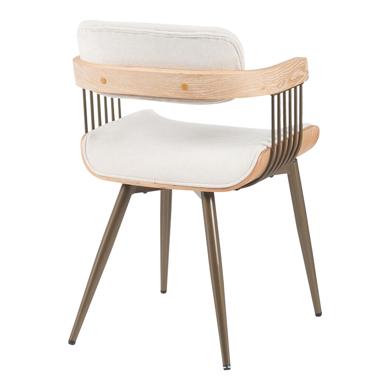 Πολυθρόνα Cameo pakoworld μέταλλο μπρονζέ-white-wash ξύλο-μπέζ ύφασμα 53x49.5x75.5εκ