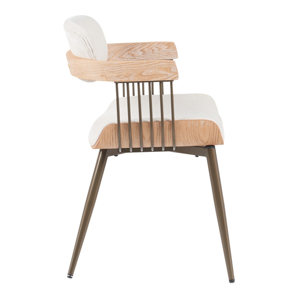 Πολυθρόνα Cameo pakoworld μέταλλο μπρονζέ-white-wash ξύλο-μπέζ ύφασμα 53x49.5x75.5εκ