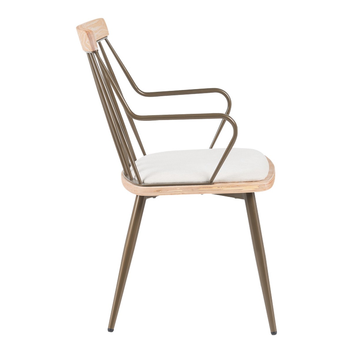 Πολυθρόνα Posse pakoworld μέταλλο μπρονζέ-white wash ξύλο-μπεζ ύφασμα 52x59x83εκ