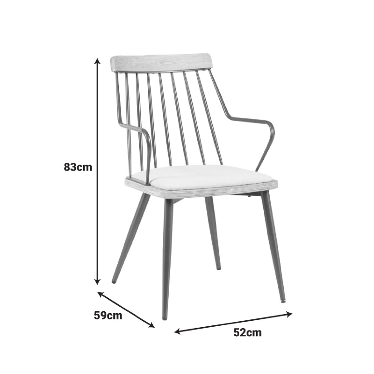 Πολυθρόνα Posse pakoworld μέταλλο μπρονζέ-white wash ξύλο-μπεζ ύφασμα 52x59x83εκ