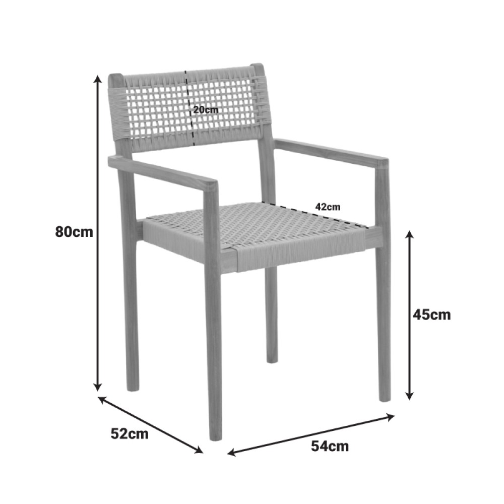 Πολυθρόνα Lengan pakoworld σκελετός teak ξύλο σε φυσική απόχρωση-μπεζ σχοινί 54x52x80εκ