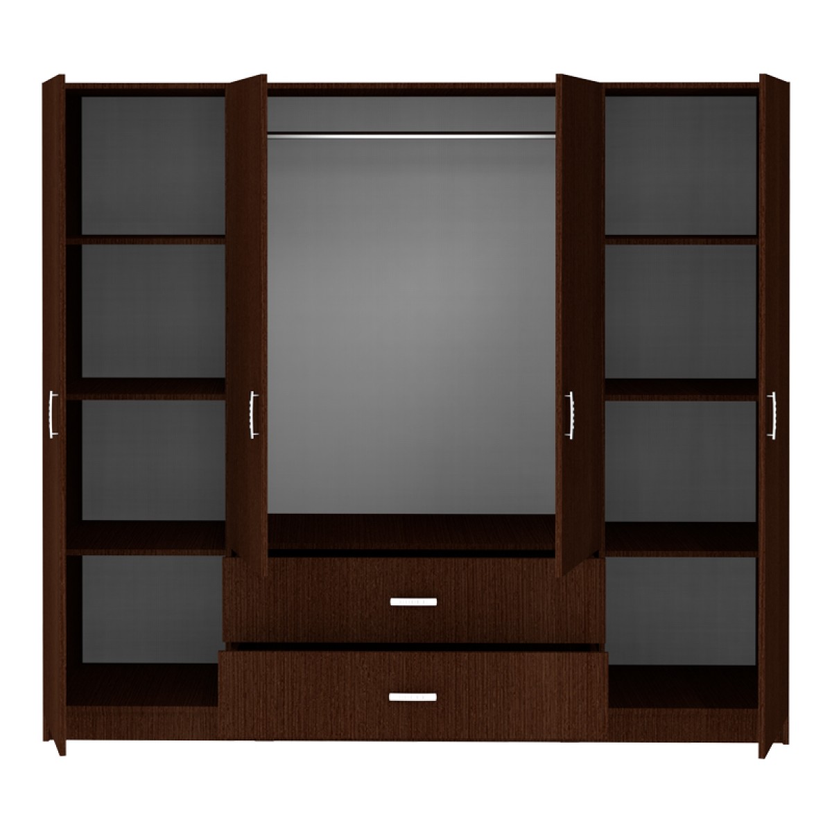 Ντουλάπα τετράφυλλη Royal pakoworld με συρτάρια wenge 200x58x177εκ