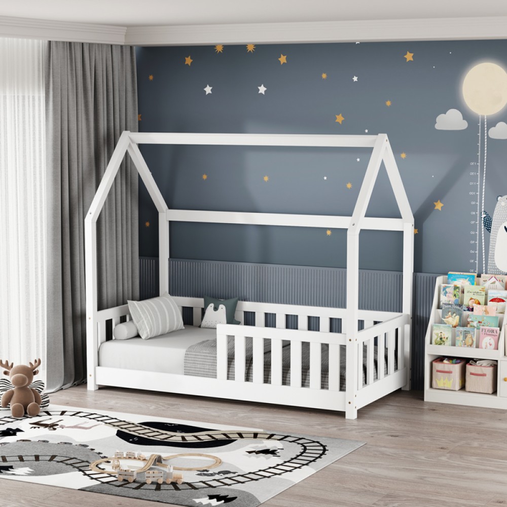 Παιδικό κρεβάτι Bambie με κιγκλίδωμα τ.Montessori pakoworld ξύλο πεύκου σε λευκή απόχρωση 70x140εκ
