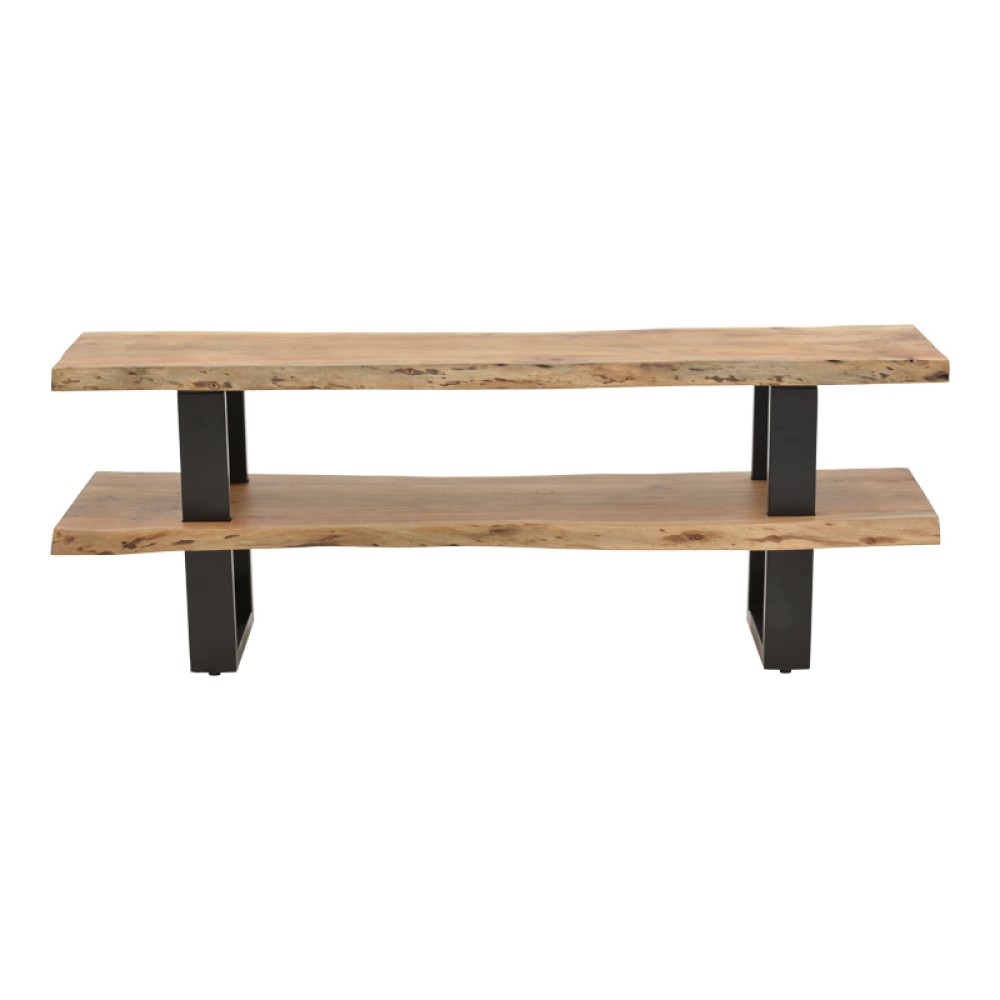 Έπιπλο τηλεόρασης Fuji pakoworld μασίφ ξύλο ακακίας σε φυσική απόχρωση με μαύρα μεταλλικά πόδια 140x40x52εκ