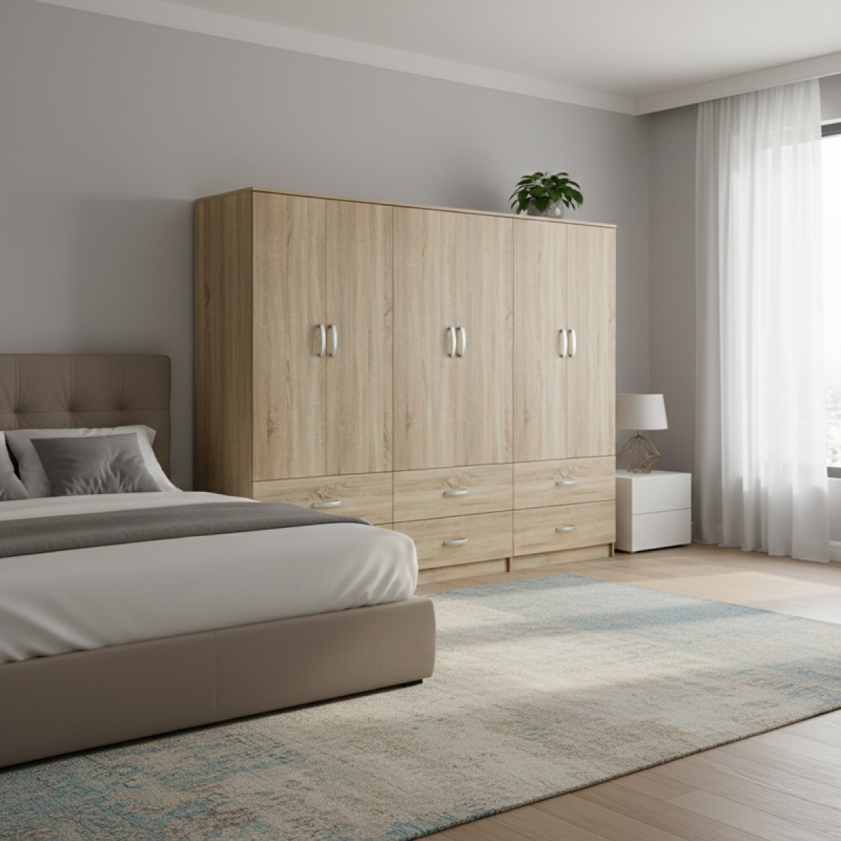 Ντουλάπα εξάφυλλη με συρτάρια Lego pakoworld sonoma 240x42x180εκ