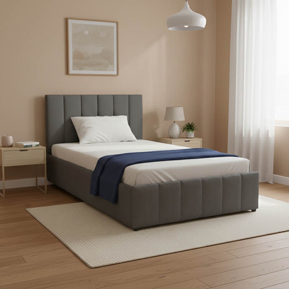 Κρεβάτι Snuggle pakoworld με αποθηκευτικό χώρο βελούδο ανθρακί 120x200εκ