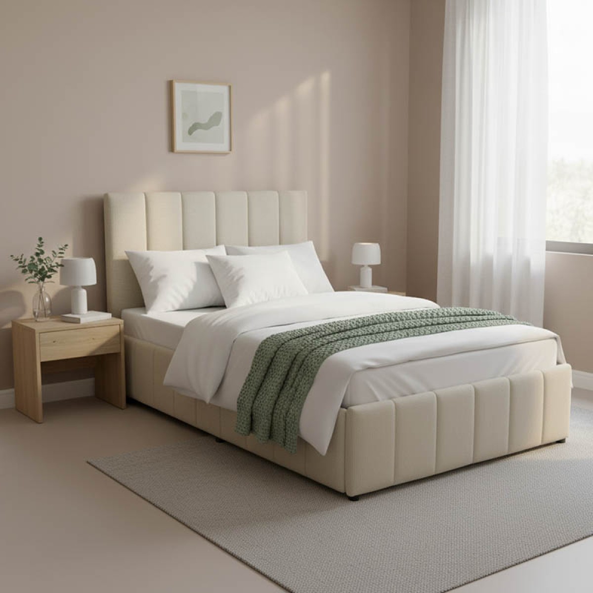 Κρεβάτι Snuggle pakoworld με αποθηκευτικό χώρο ύφασμα μπεζ 120x200εκ