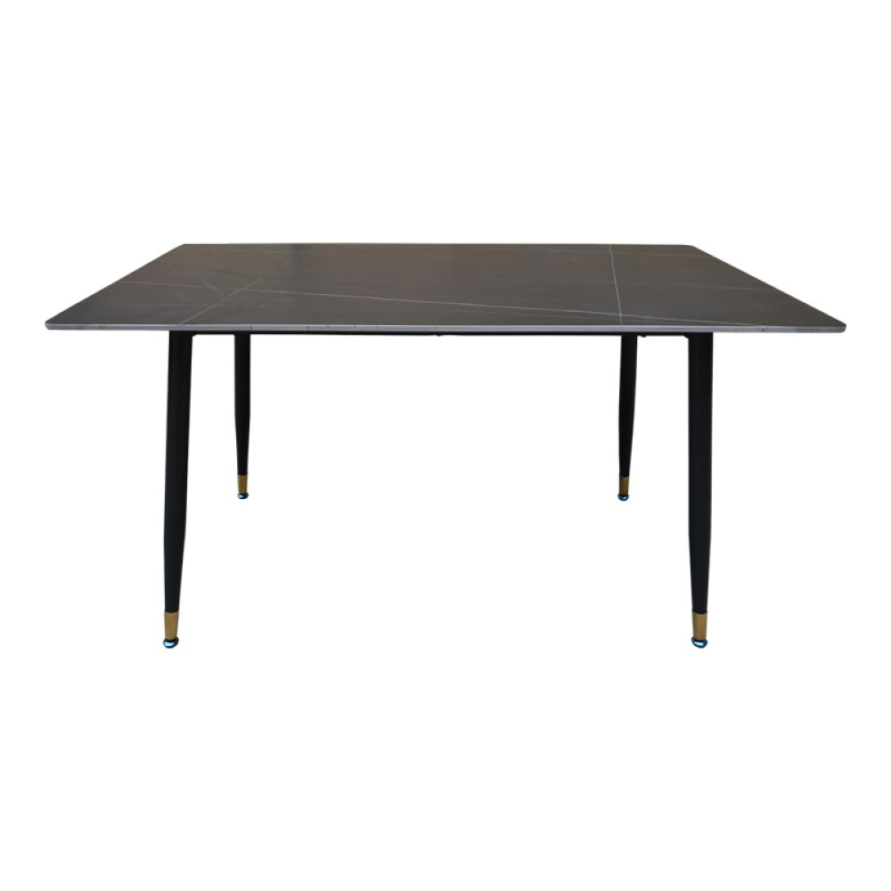 Τραπέζι Pembe pakoworld sintered stone μαύρη όψη μαρμάρου με μαύρα μεταλλικά πόδια 140x80x75εκ