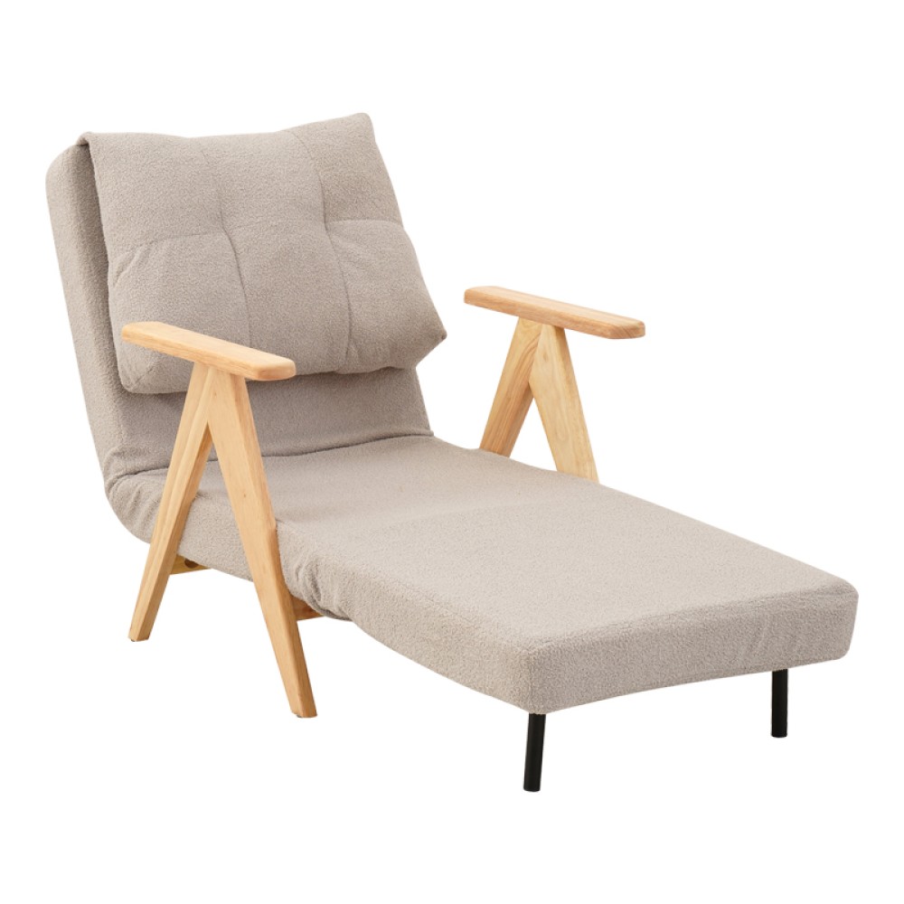 Πολυθρόνα-Κρεβάτι Restyl pakoworld rubberwood- μπουκλέ ύφασμα σε κρεμ απόχρωση 75x60x93εκ