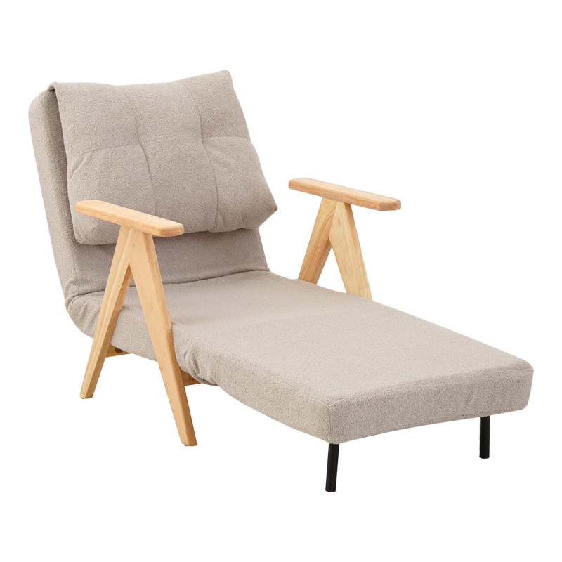 Πολυθρόνα-Κρεβάτι Restyl pakoworld rubberwood- μπουκλέ ύφασμα σε κρεμ απόχρωση 75x60x93εκ