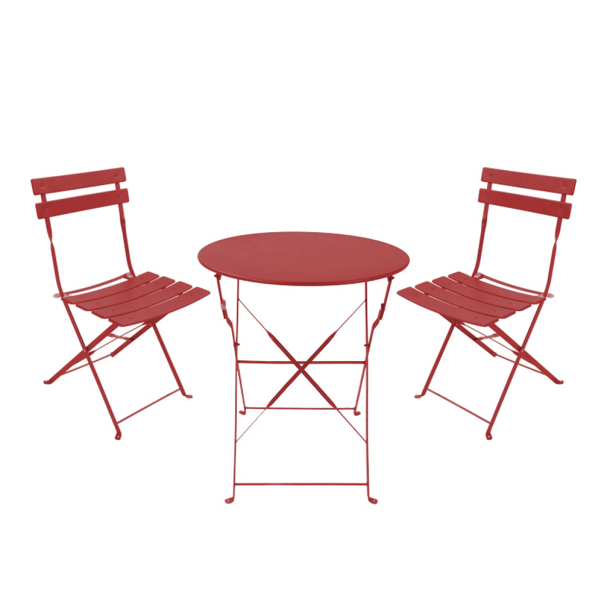 Τραπεζαρία Bistro pakoworld σετ 3τεμ μεταλλική αναδιπλούμενη σε terracotta απόχρωση Φ60x71εκ