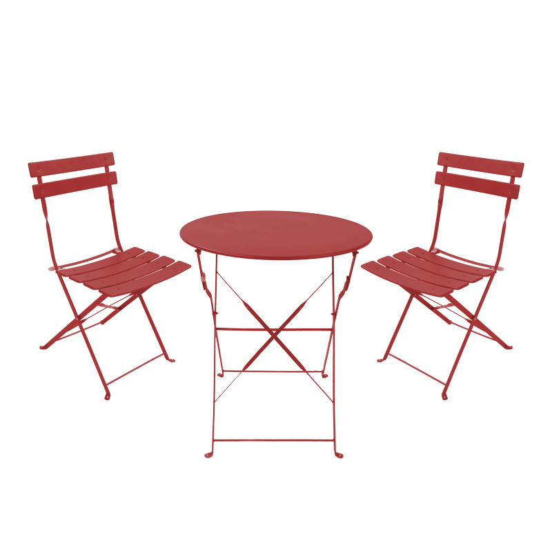 Τραπεζαρία Bistro pakoworld σετ 3τεμ μεταλλική αναδιπλούμενη σε terracotta απόχρωση Φ60x71εκ
