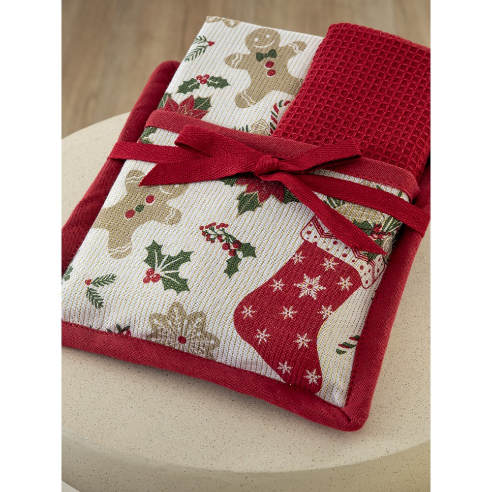 Σετ 2 Πετσέτες Κουζίνας 40x70 με πιάστρα Christmas Collection CC102